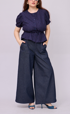 CELINE TOP - NAVY BLUE EYELET
