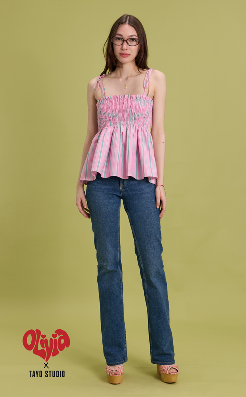 OLI TOP - PINK GREEN STRIPES