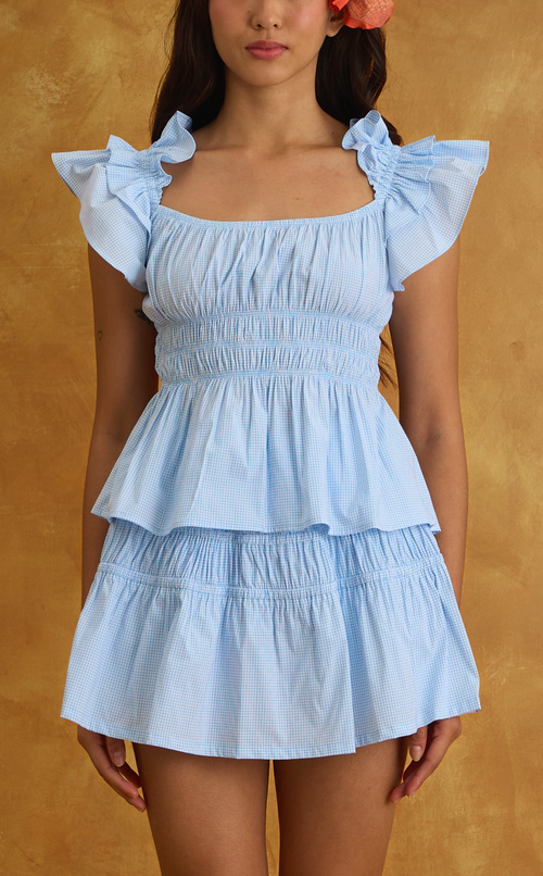 POPPY TOP - LIGHT BLUE GRID Shop.TayoStudio