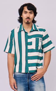SULTAN SHIRT - TEAL STRIPES LINEN