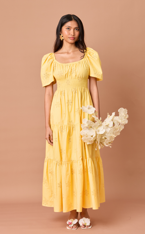 MUTYA DRESS - YELLOW EYELET Shop.TayoStudio