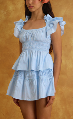 POPPY TOP - LIGHT BLUE GRID Shop.TayoStudio