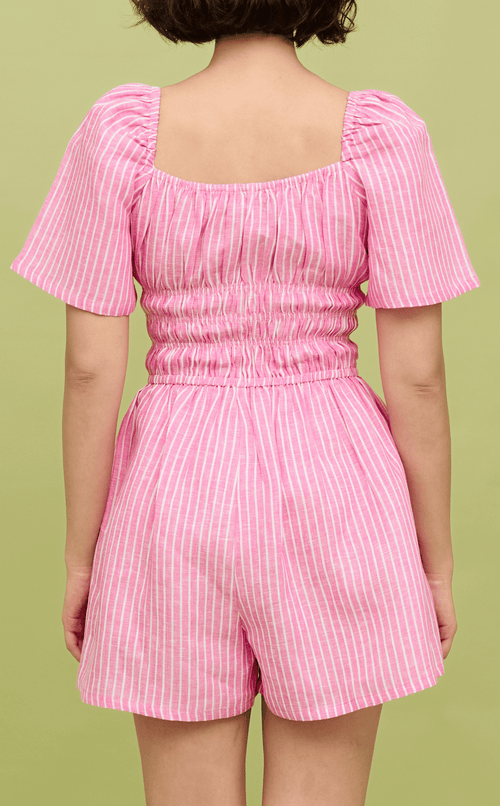PENNY ROMPER - PINK STRIPES LINEN