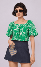 VANIA TOP - GREEN FLOWER LINE