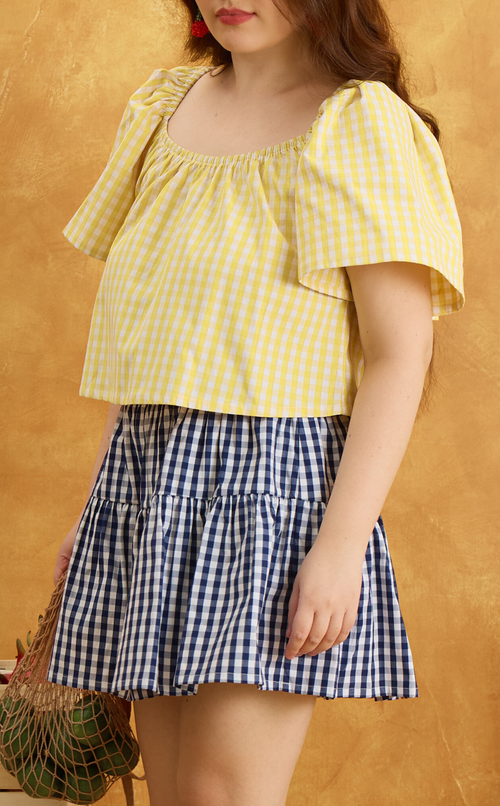 STACY SKORT - NAVY BLUE GINGHAM Shop.TayoStudio