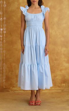 POPPY MAXI DRESS - LIGHT BLUE GRID Shop.TayoStudio