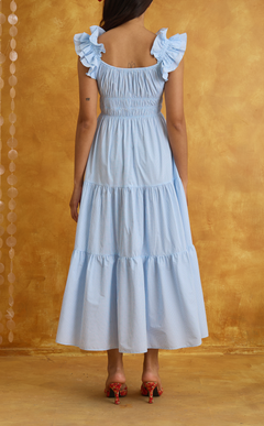 POPPY MAXI DRESS - LIGHT BLUE GRID Shop.TayoStudio