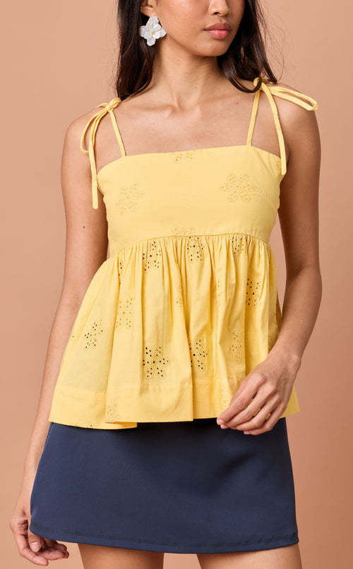 GABRIELA TOP - YELLOW EYELET Shop.TayoStudio