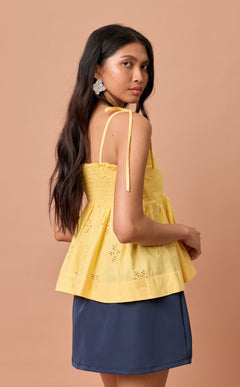 GABRIELA TOP - YELLOW EYELET Shop.TayoStudio