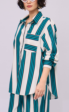 ESCOLTA TOP - TEAL STRIPES LINEN