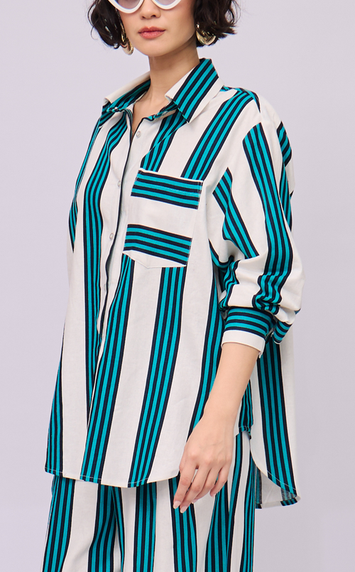 ESCOLTA TOP - TEAL STRIPES LINEN