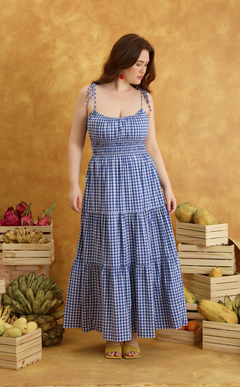 PAMELA MAXI DRESS - BLUE GINGHAM Shop.TayoStudio
