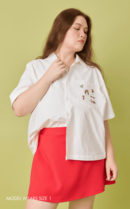 PINO TOP - WHITE OXFORD w/ BAYANIHAN EMBRO Shop.TayoStudio