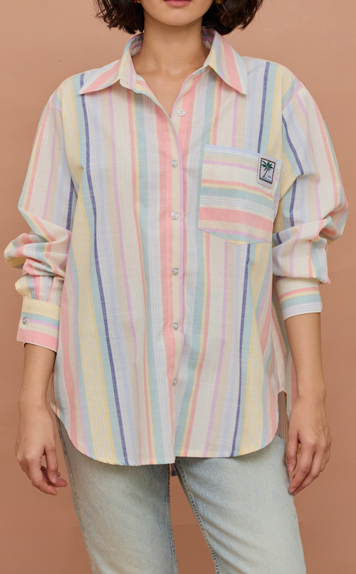 ESCOLTA TOP - PASTEL MULTICOLOR STRIPES w/ EMBLEM
