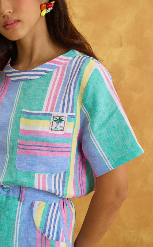 PUERTO SHIRT - MULTICOLOR LINEN STRIPES Shop.TayoStudio