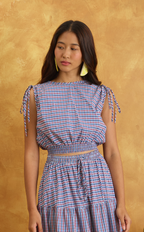 NALA TOP - RED BLUE MICRO PLAID Shop.TayoStudio