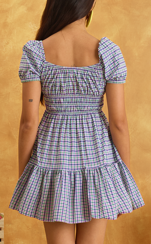PENELOPE MINI DRESS - PURPLE GREEN MICRO PLAID Shop.TayoStudio