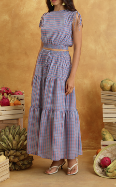 NALA TOP - RED BLUE MICRO PLAID