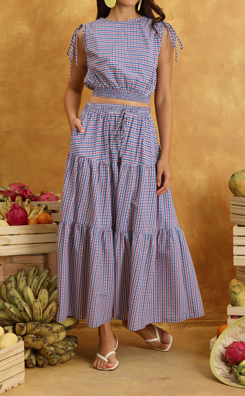 NALA TOP - RED BLUE MICRO PLAID