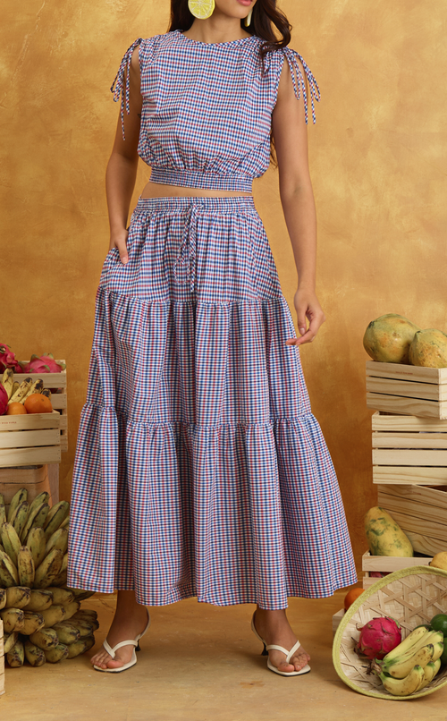 HELENA SKIRT 2.0 - RED BLUE MICRO PLAID Shop.TayoStudio