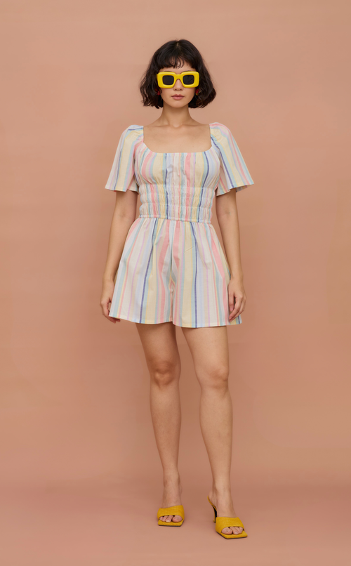 PENNY ROMPER - PASTEL MULTICOLOR STRIPES