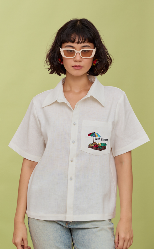 PINO TOP - WHITE OXFORD (PALENGKE) W/ EMBRO