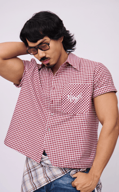 PINO TOP - MAROON GINGHAM w/ NOYPI EMBRO