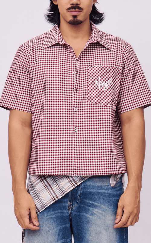 PINO TOP - MAROON GINGHAM w/ NOYPI EMBRO
