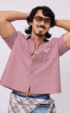 PINO TOP - MAROON GINGHAM w/ KUYA EMBRO