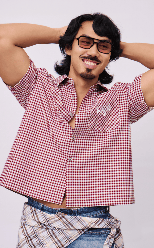 PINO TOP - MAROON GINGHAM w/ KUYA EMBRO