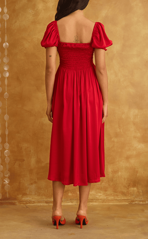 NATASHA DRESS - RED SATIN