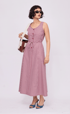 ALMA DRESS - MAROON GINGHAM
