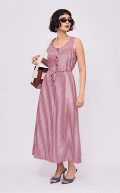 ALMA DRESS - MAROON GINGHAM