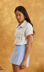 PINO TOP - WHITE NAUTICAL STRIPES w/ EMBRO Shop.TayoStudio