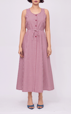 ALMA DRESS - MAROON GINGHAM