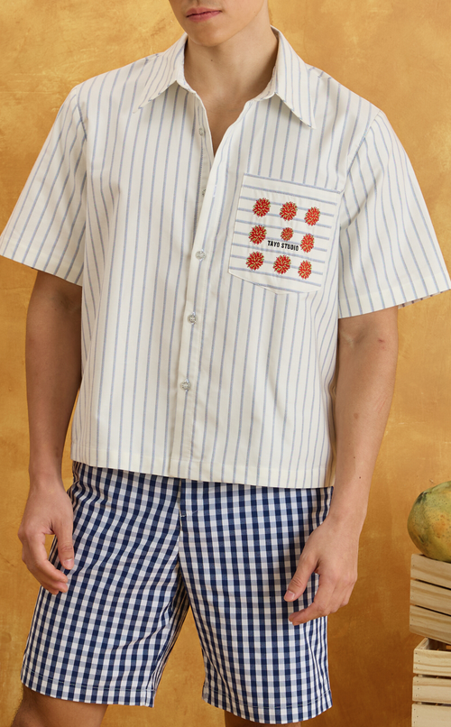 PINO TOP - WHITE NAUTICAL STRIPES w/ EMBRO Shop.TayoStudio