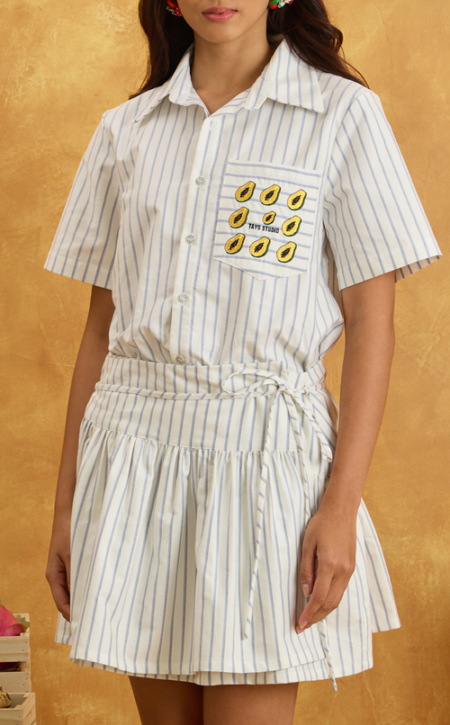 PINO TOP - WHITE NAUTICAL STRIPES w/ EMBRO Shop.TayoStudio