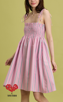 OLI DRESS - PINK GREEN STRIPES