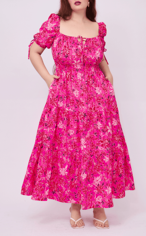 ERIKA DRESS - NEON PINK FLORAL