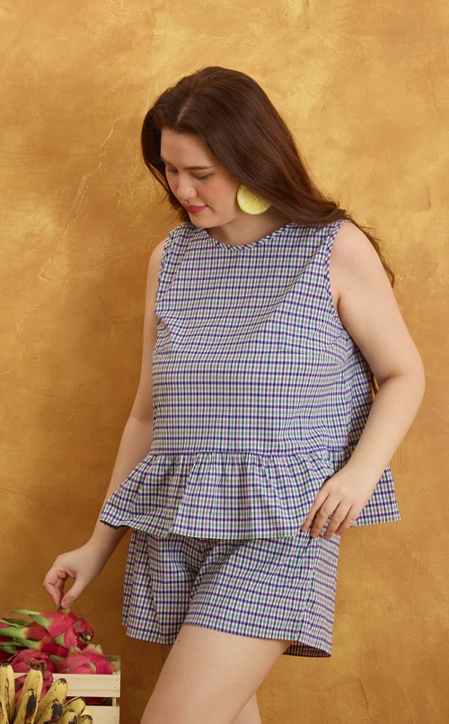 ROSANNA SET - PURPLE GREEN MICRO PLAID Shop.TayoStudio