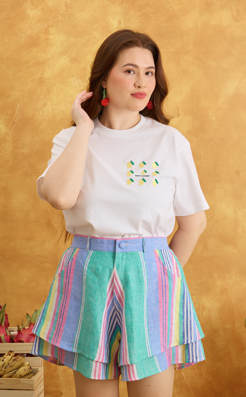 AZUL SHORTS - MULTICOLOR LINEN STRIPES Shop.TayoStudio