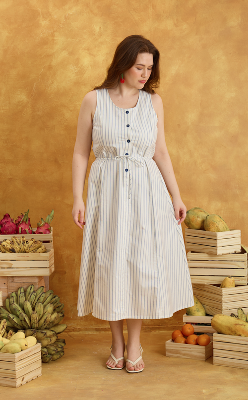 ALMA DRESS - WHITE NAUTICAL STRIPES Shop.TayoStudio