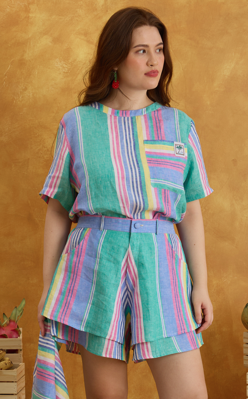 AZUL SHORTS - MULTICOLOR LINEN STRIPES Shop.TayoStudio