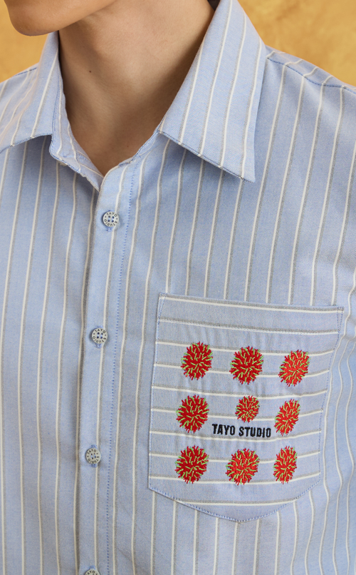 PINO TOP - BLUE NAUTICAL STRIPES w/ EMBRO