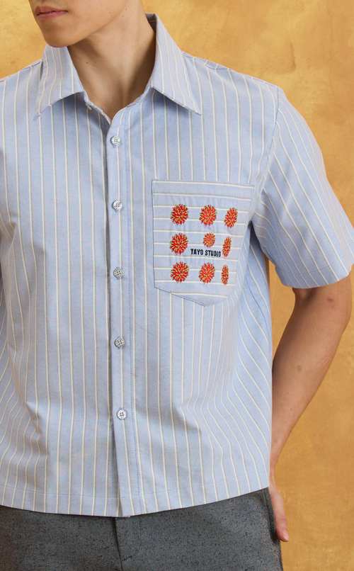 PINO TOP - BLUE NAUTICAL STRIPES w/ EMBRO Shop.TayoStudio