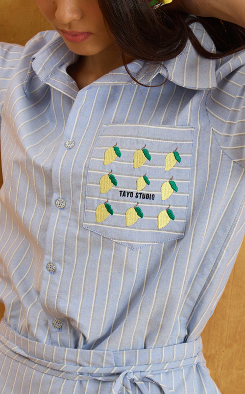 PINO TOP - BLUE NAUTICAL STRIPES w/ EMBRO Shop.TayoStudio