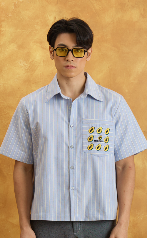 PINO TOP - BLUE NAUTICAL STRIPES w/ EMBRO