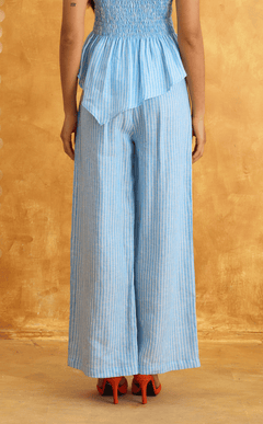 RAYA PANTS - BLUE LINEN STRIPES