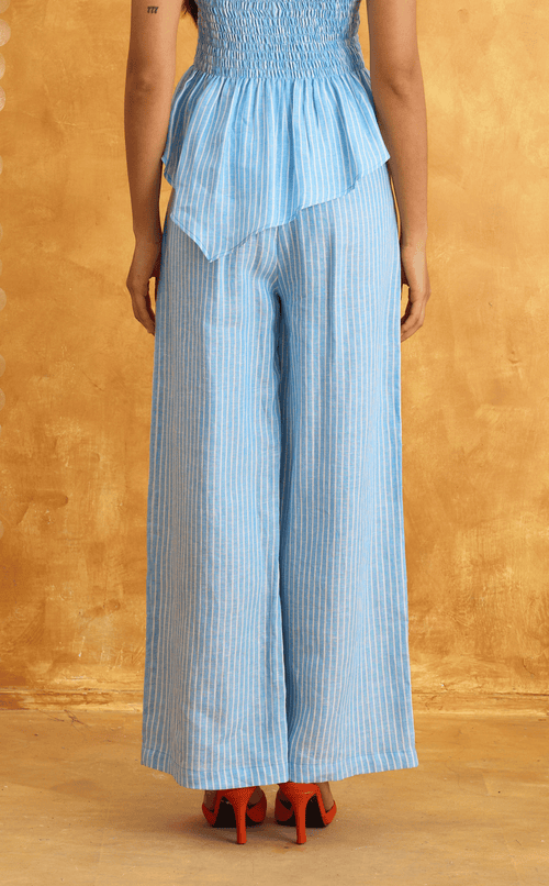 RAYA PANTS - BLUE LINEN STRIPES