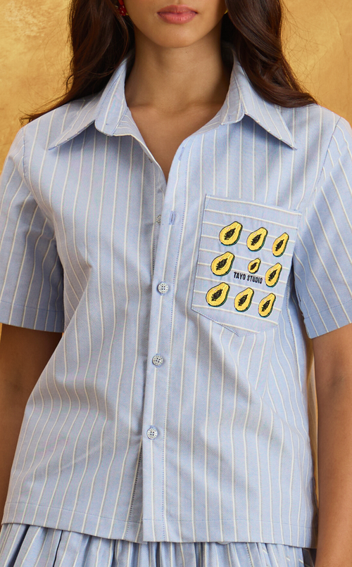 PINO TOP - BLUE NAUTICAL STRIPES w/ EMBRO Shop.TayoStudio